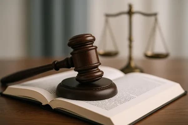 An image of a gavel resting on top of an open legal book, symbolizing the judicial process involved in child custody modifications in Oregon. The background features blurred scales of justice, representing fairness and balance in legal decisions. The comp